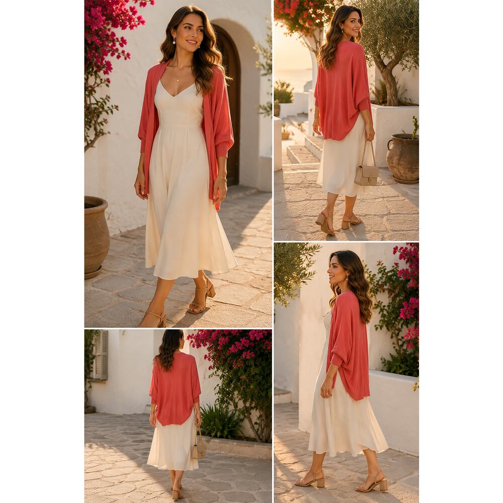 Eileen Fisher Coral Open Cardigan M Wool Modal Camel Batwing Dolman Italy Yarn - Picture 2 of 16
